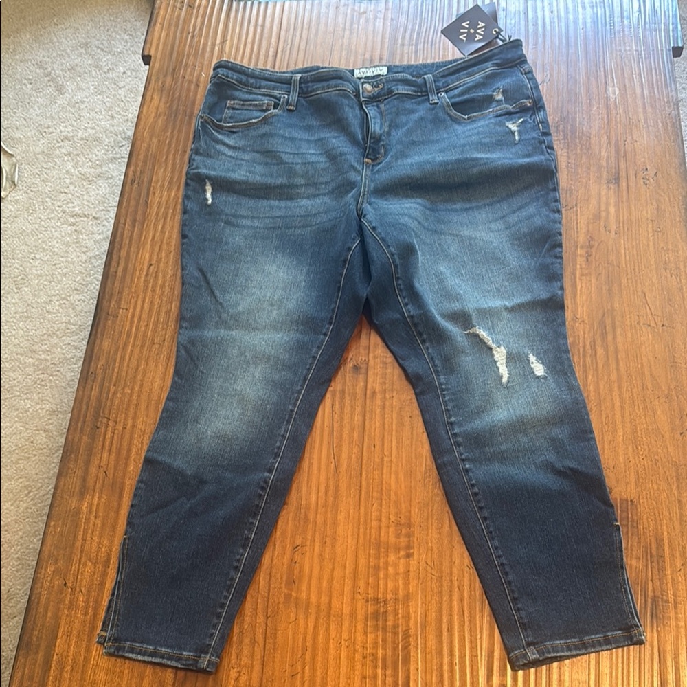 Ava & Viv Skinny Blue Jeans with Vintage Fading